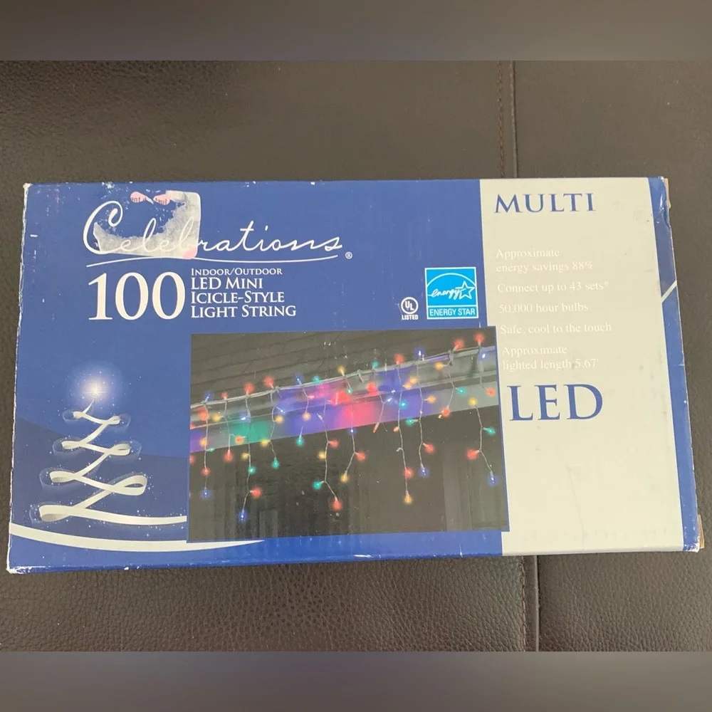 NOS ICICLE STYLE 100 count String Christmas Lights 6ft Celebrations LED Tested